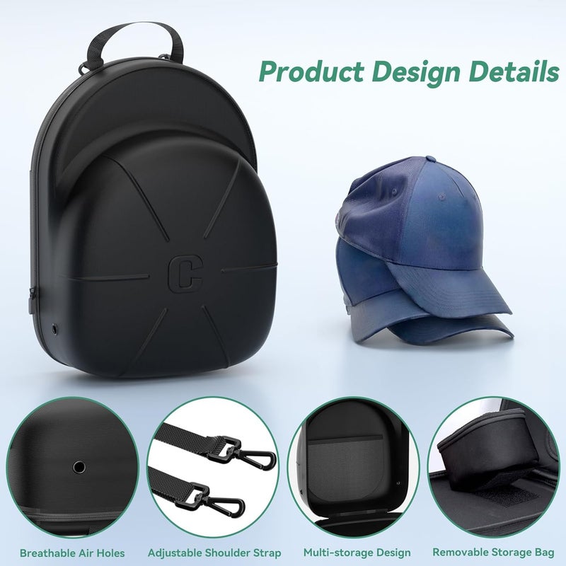 CLESOO Hat Case for Travel Hat Travel Case for Baseball Caps Hat Carrier for Travel Hat Box for Travel Hat Holder for Travel Hard Hat Bag for 6 Caps Hat Suitcase Travel with Adjustable Shoulder Strap - Image 5